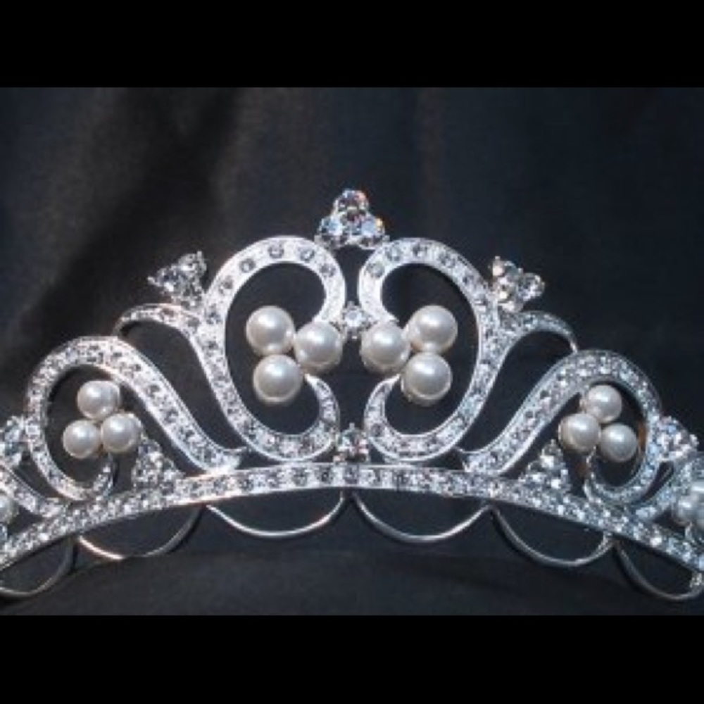 Pave Rhinestone & Pearl Tiara - Picture 2 of 4